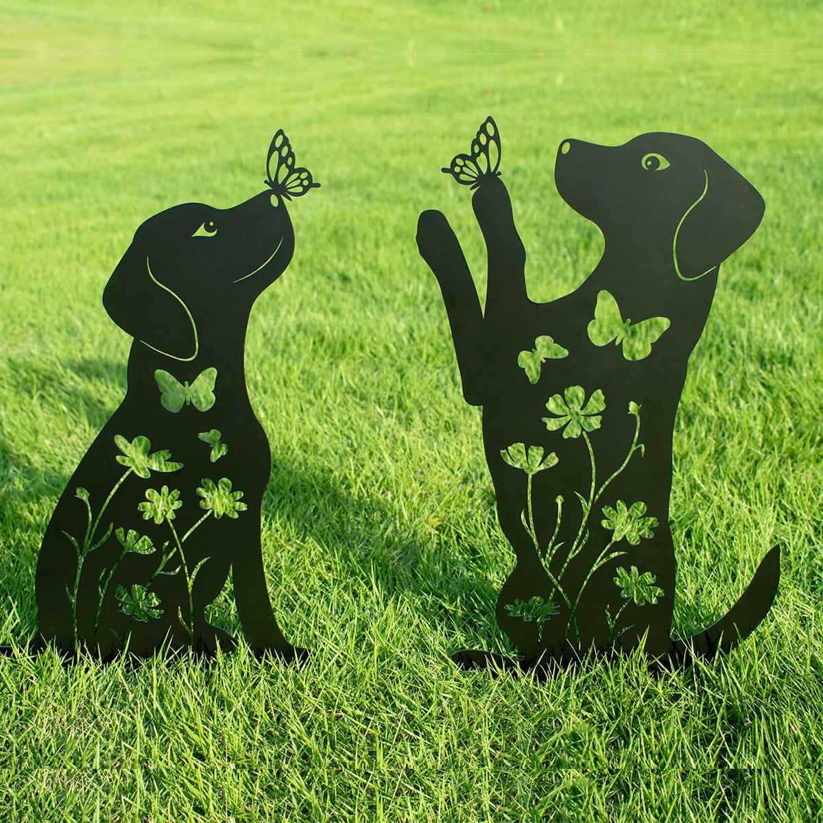 Metal Dog Silhouette Garden Stake for Outdoor Lawn Decor