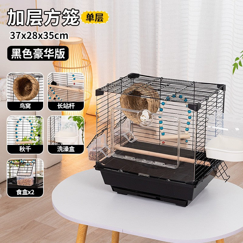 Large Acrylic Bird Cage for Ornamental Birds, Parrot Cage, Portable High-Rise Villa Style with Full Accessories