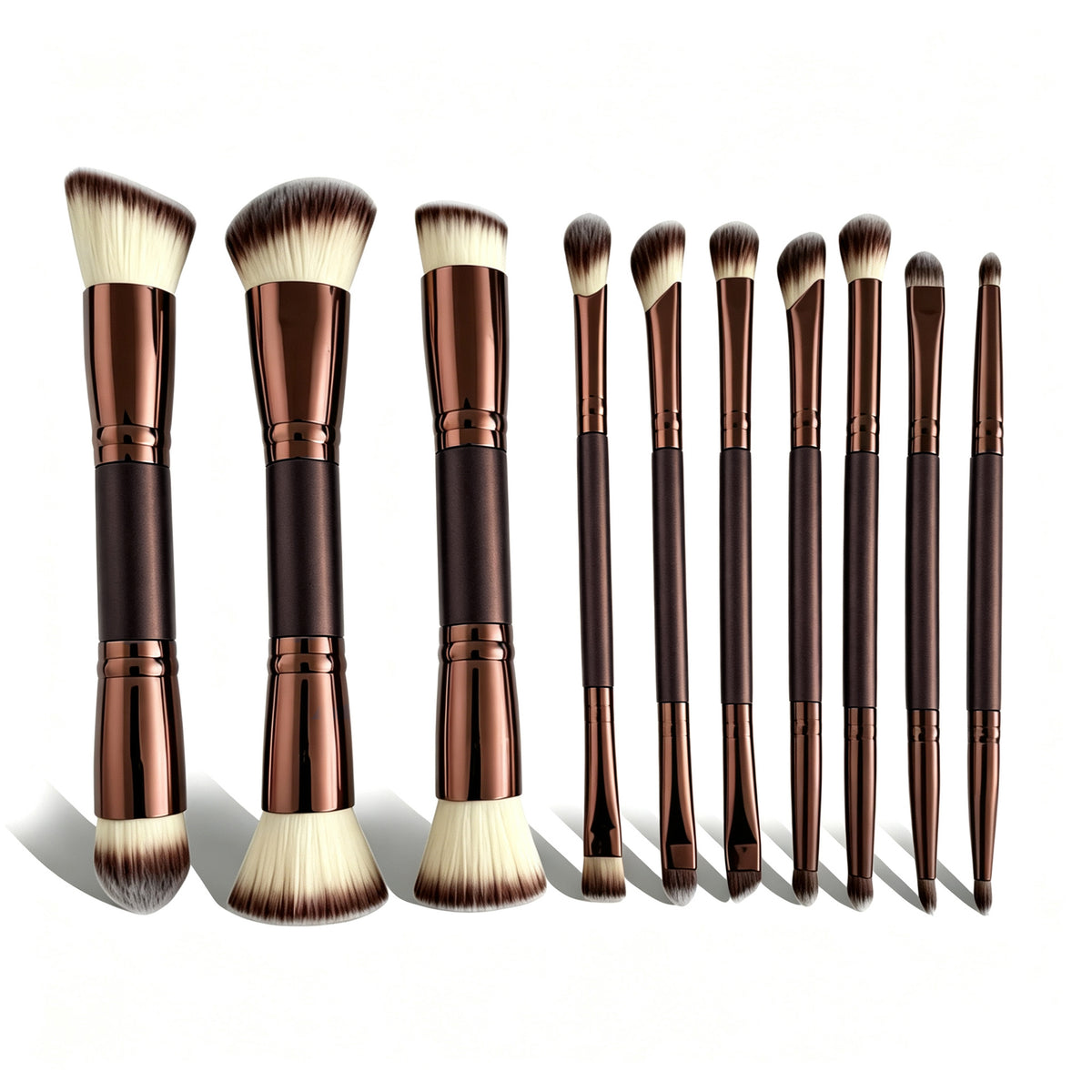 10-Piece Dual-Ended Makeup Brush Set for Foundation, Blush, Contour, and Nose Shadow