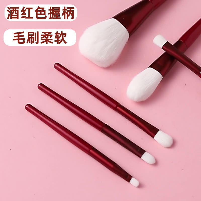 6-Piece Wine Red Makeup Brush Set with Soft Bristles and Portable Design