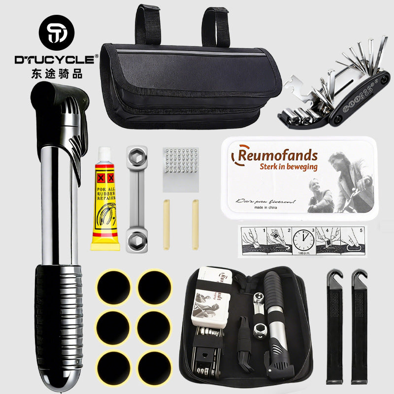 Bicycle Repair Tool Kit with Aluminum Alloy Pump for Mountain Bikes