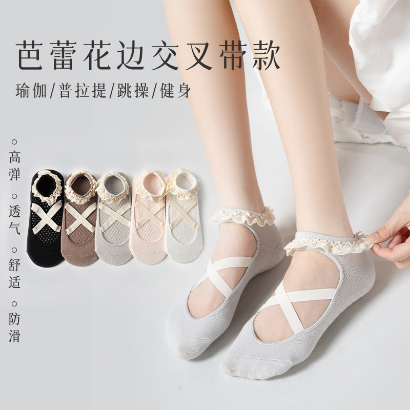 Cross-Strap Non-Slip Yoga Pilates Socks for Fitness Running and Dance