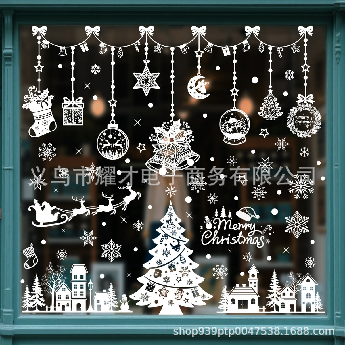 Christmas Static Window Clings - Santa, Snowman, Reindeer Decals for Holiday Decoration