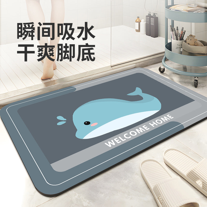 Cartoon Animal Diatomaceous Earth Bath Mat Quick Dry Non-Slip Absorbent Floor Mat for Bathroom Entryway