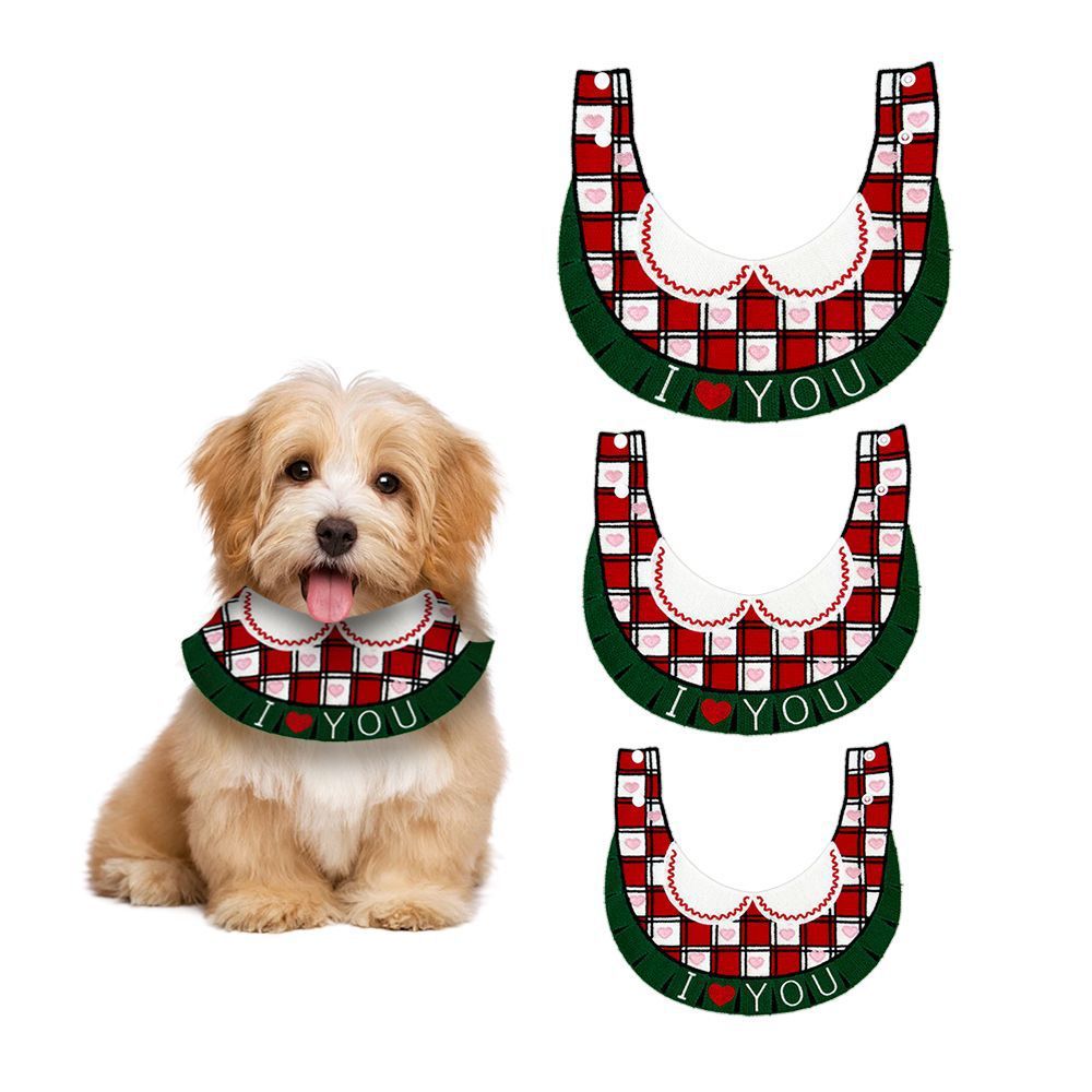 Christmas Pet Bib Collar with Ruffled Lace and Embroidery for Cats and Dogs