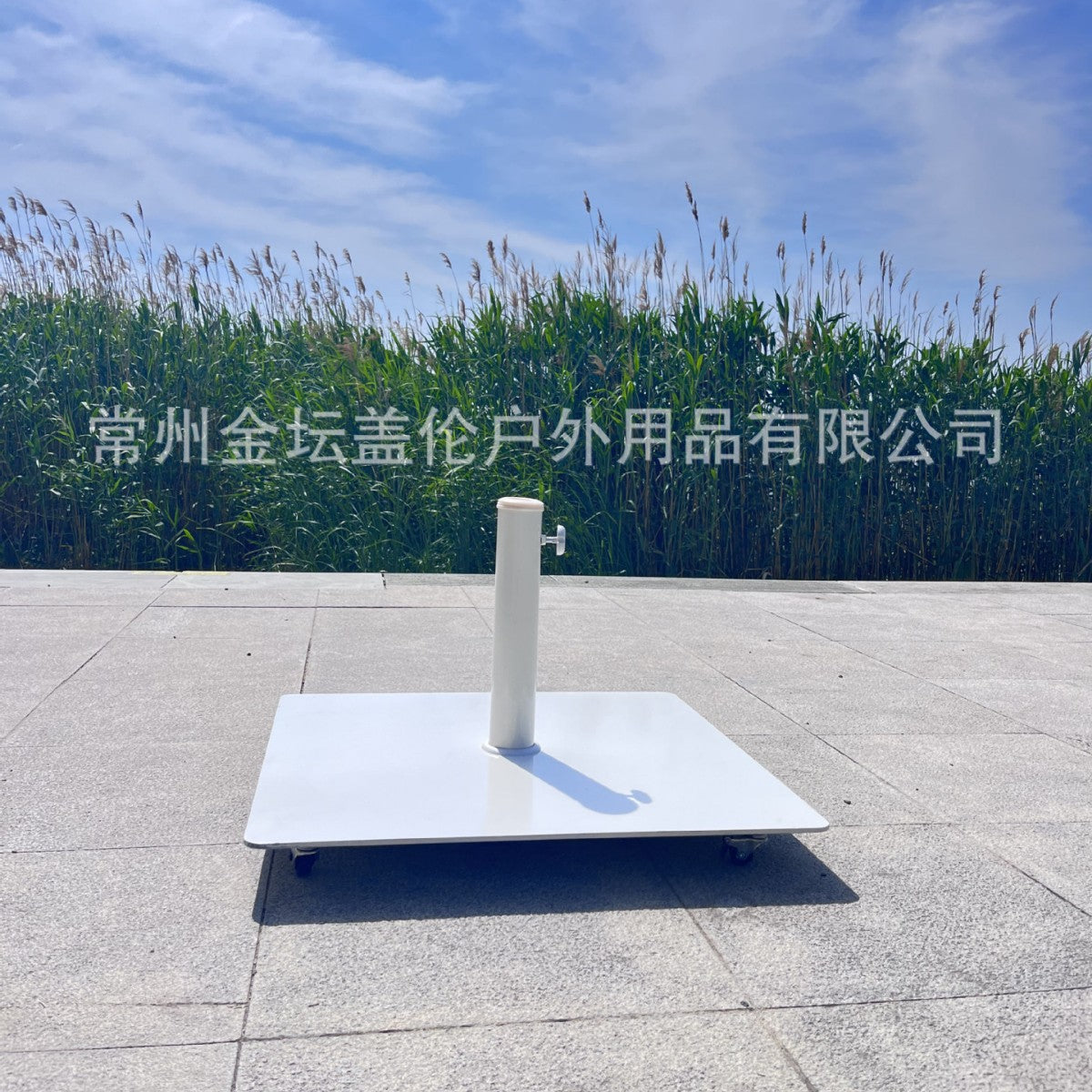 18KG White Square Rolling Umbrella Base, Outdoor Furniture Parasol Stand
