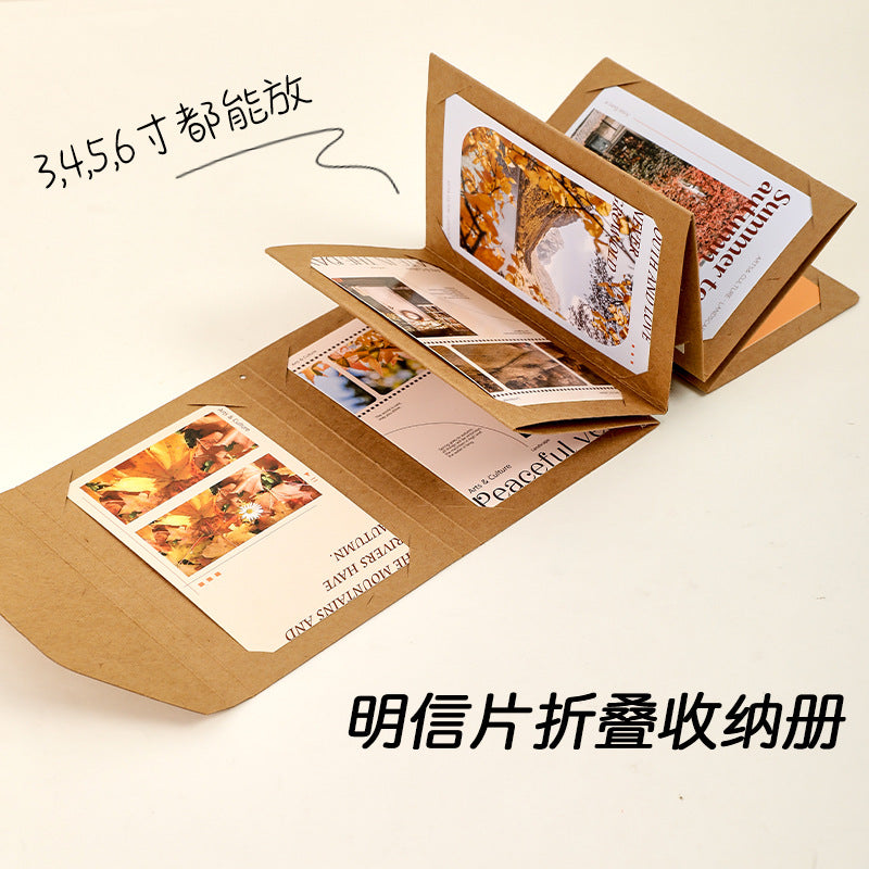 Mini Photo Album Postcard Holder, DIY Foldable Insert Blank Album, Vintage Style
