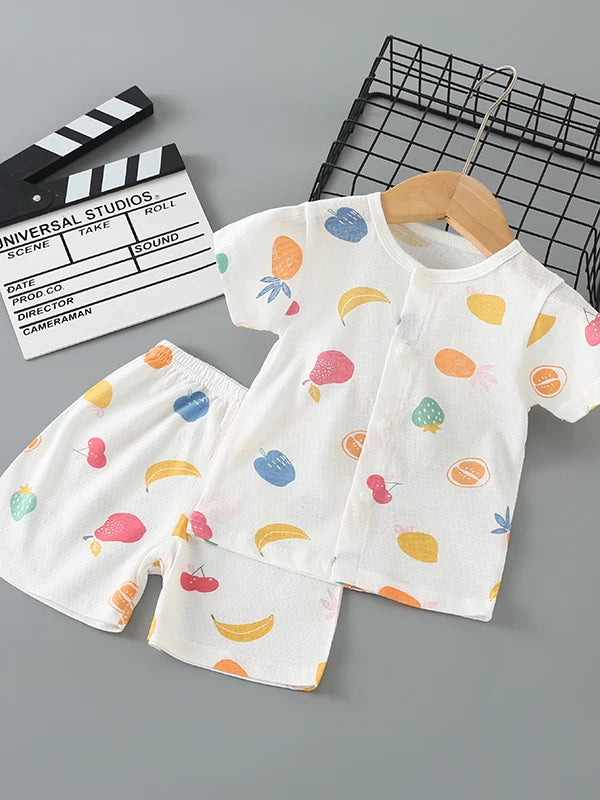 Infant Cotton Short Sleeve Pajama Set for Summer