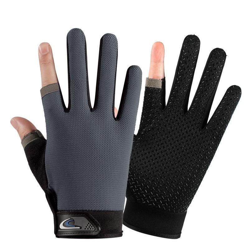 Men's Two-Finger Fishing Gloves UV Protection Non-Slip Breathable Touchscreen for Outdoor Sports Cycling