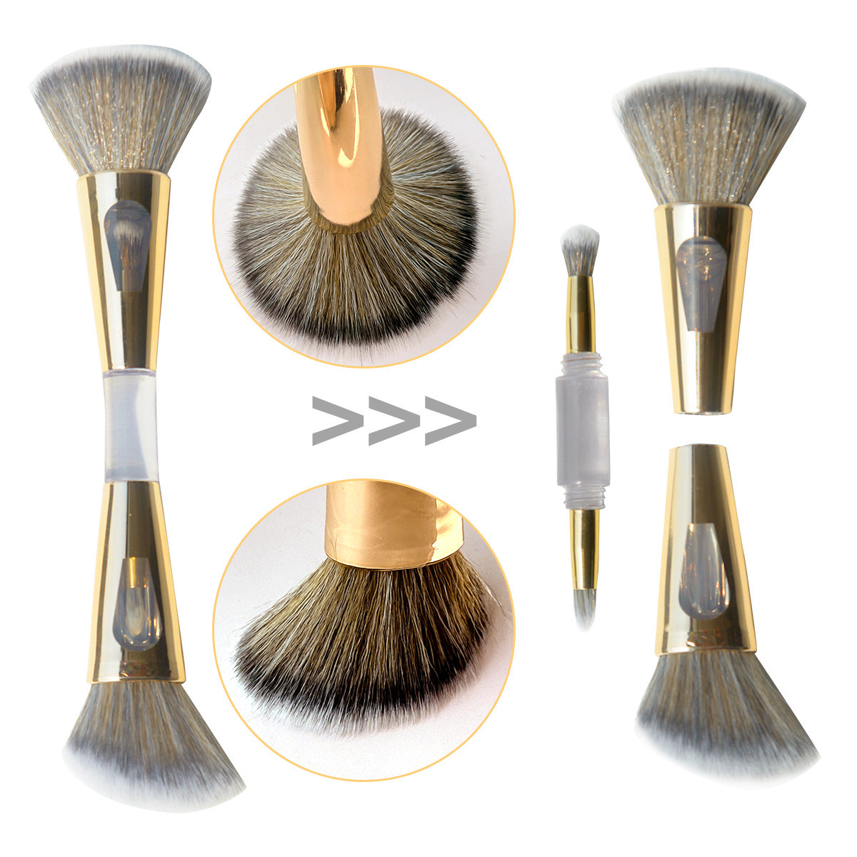 4-in-1 Dual-Ended Soft Bristle Makeup Brush Set for Blush, Foundation, and Highlighter