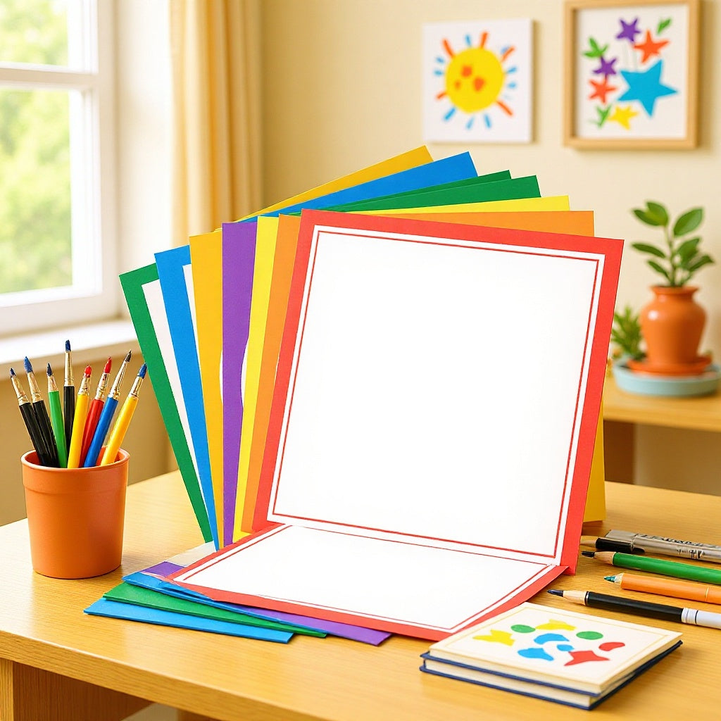 33cm Square Colored Cardstock for Kids' Art & Crafts, Thick Paper with Square Border