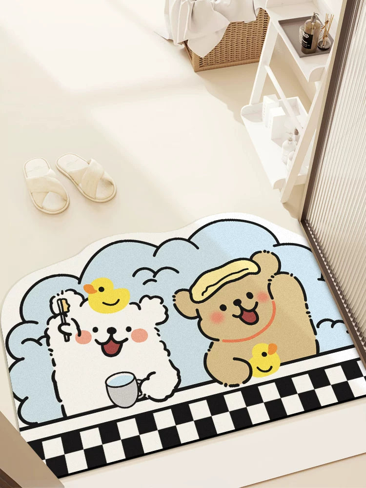 Cartoon Diatomaceous Earth Bath Mat Quick Dry Non-Slip Absorbent Bathroom Floor Mat