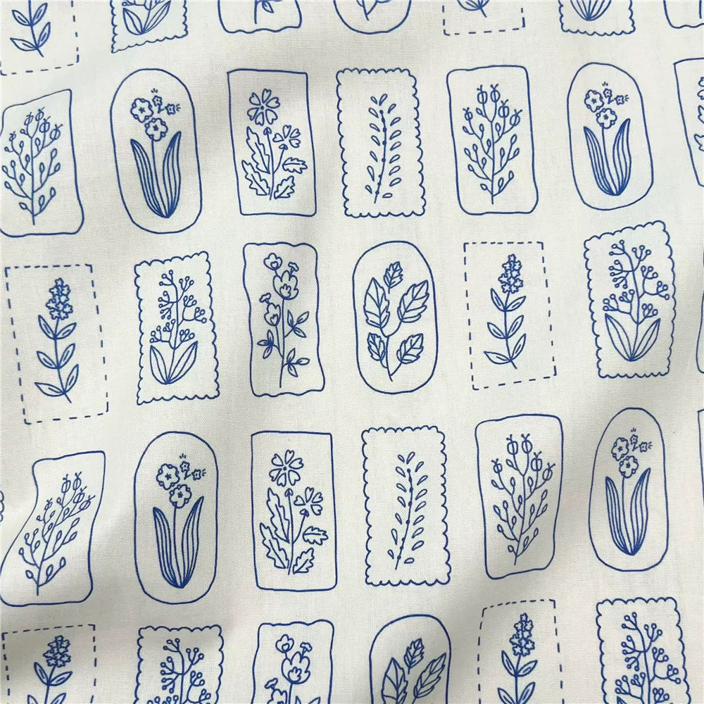 French Style Blue Floral Cotton Fabric for DIY Apparel & Crafts