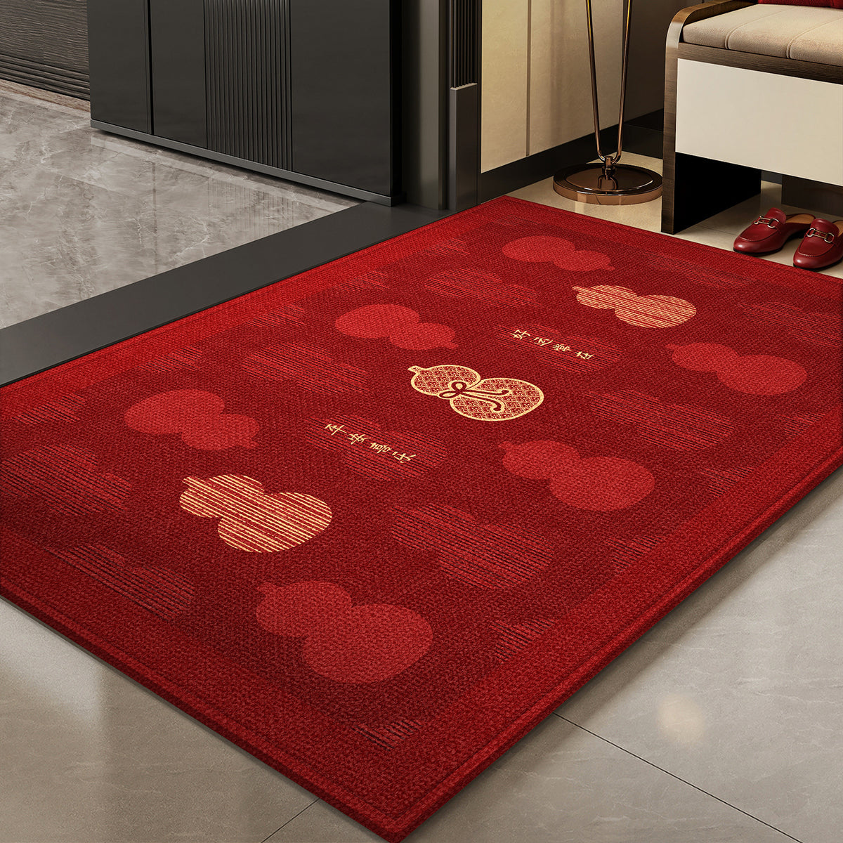 Non-Slip Entrance Doormat for Home Entryway, Auspicious Red Welcome Mat