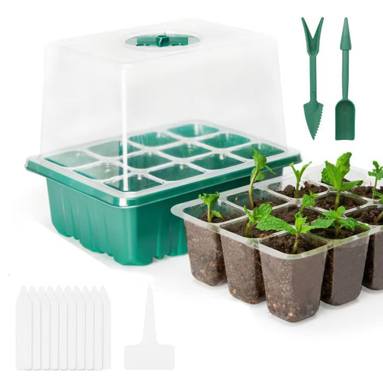 12-Cell Seed Starter Tray Kit with Adjustable Humidity Dome for Seedling Germination