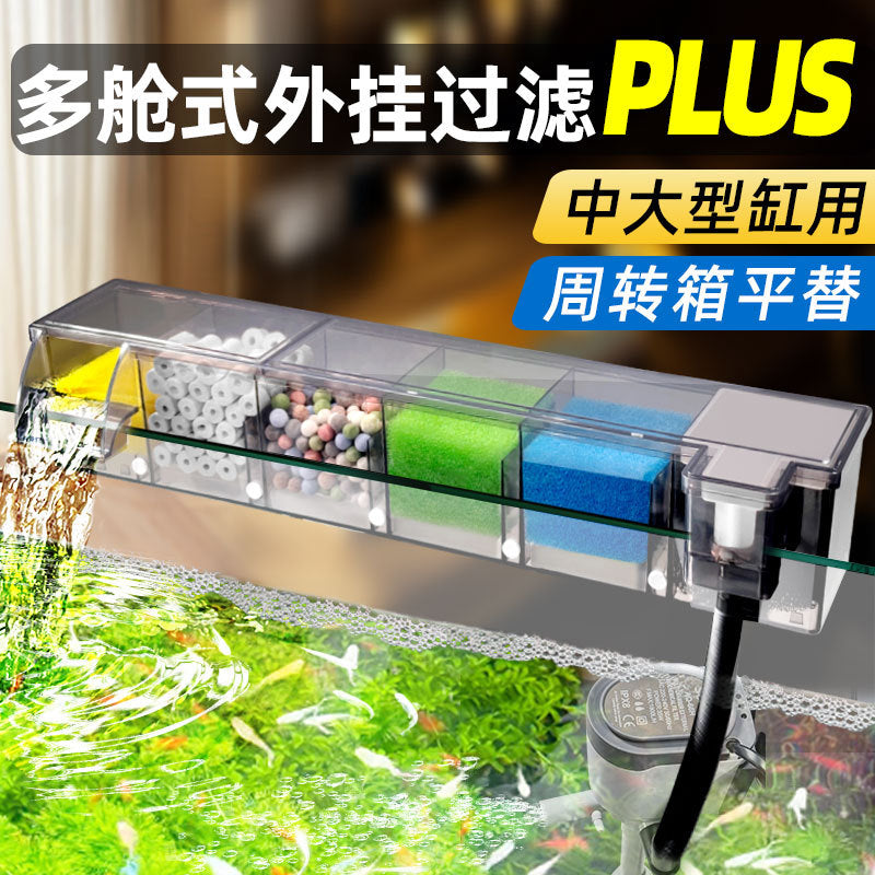 Aquarium Top Filter Box with Water Pump for Turtle Tanks and Fish Tanks, 3-in-1 Drip Filter System