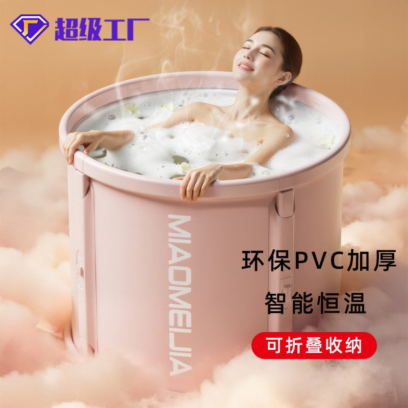 Foldable PVC Bathtub for Adults and Kids, Portable Full Body Soaking Tub with Support Frame