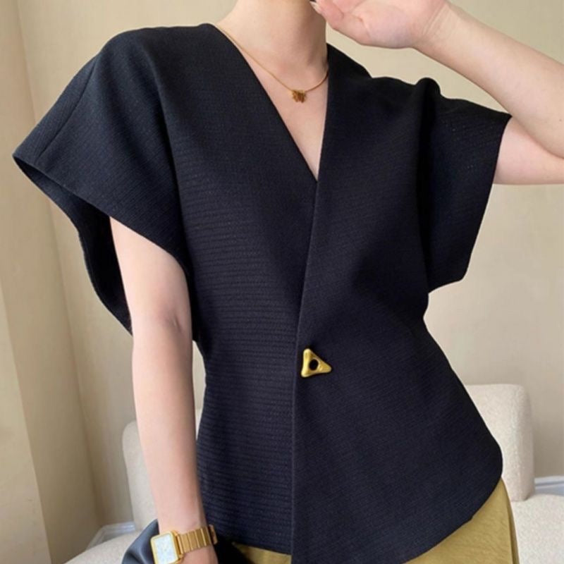 Asymmetric Lapel Vest Blazer with Single Button Closure