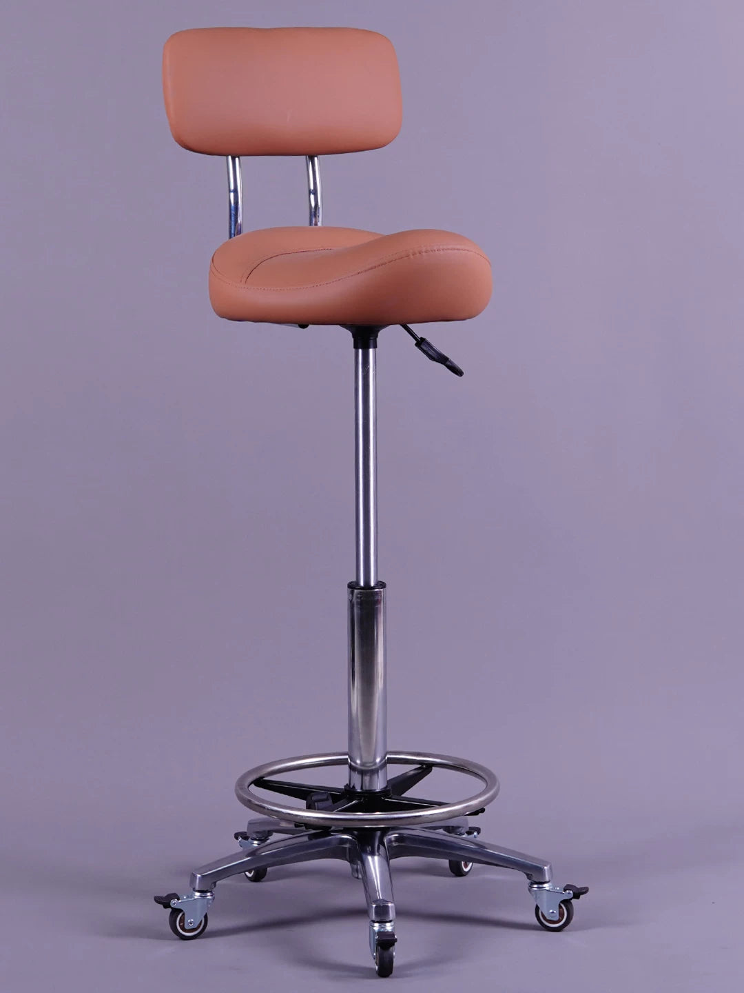 Ergonomic Saddle Stool with Backrest, Swivel Wheels, and Adjustable Height for Salon, Spa, and Medical Use