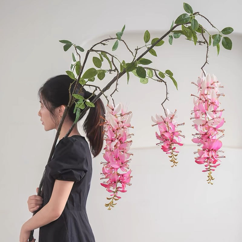 Artificial Wisteria Vine Hanging Flower Silk Garland for Home Decor and Hotel Decoration