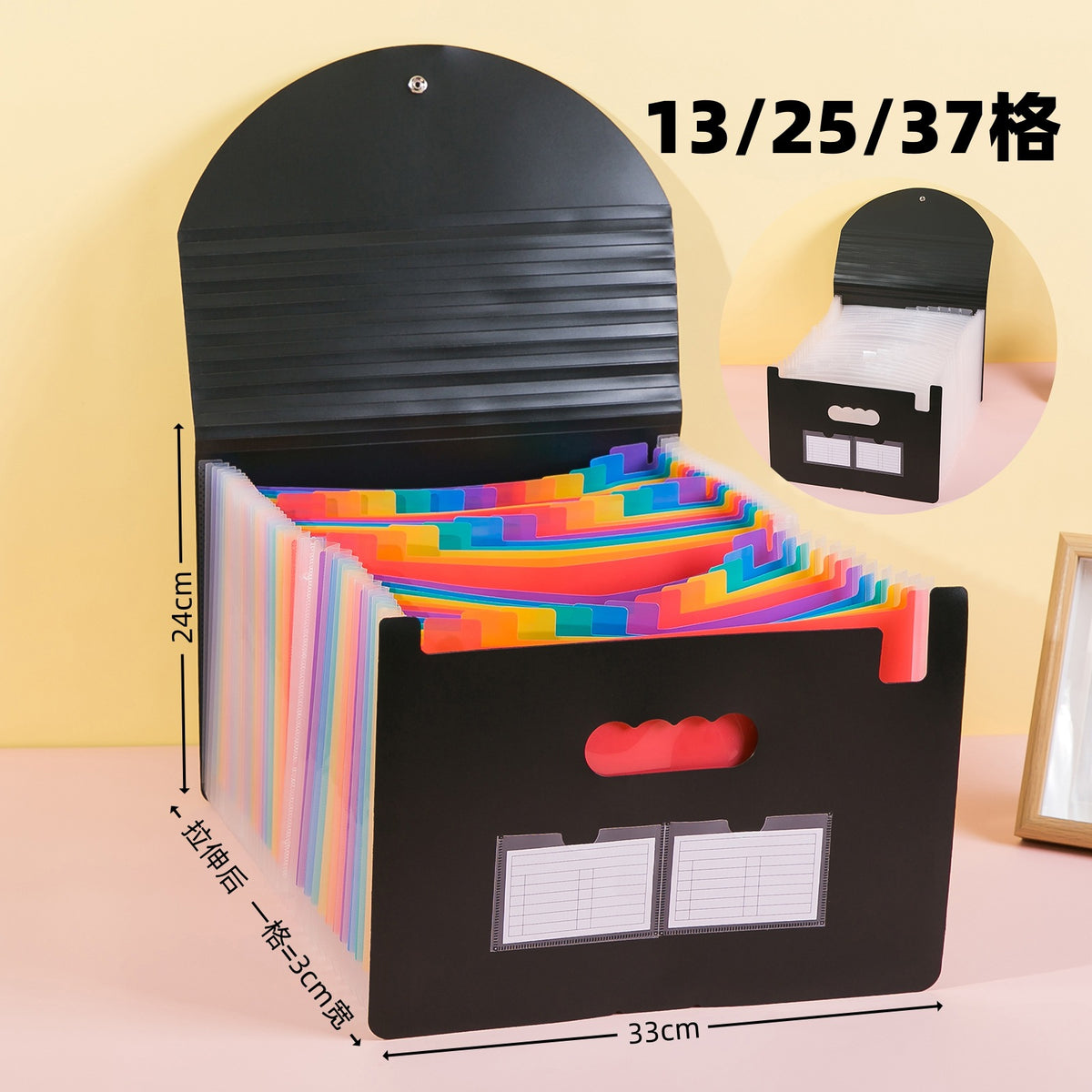 A4 Accordion File Organizer with 25 Pockets and Lanyard, Three-Sided Seal Document Folder for Office and School