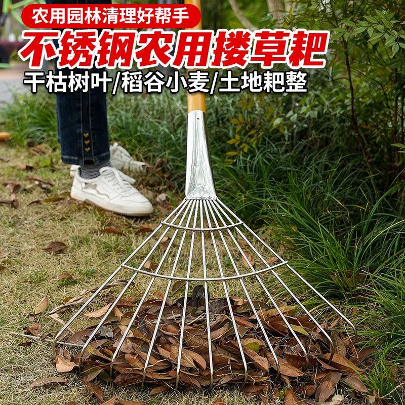 Stainless Steel Garden Rake for Leaves and Debris