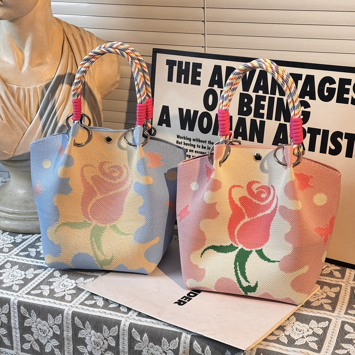 Knitted Portable Tote Bag for Women - Large Capacity Commuter Handbag