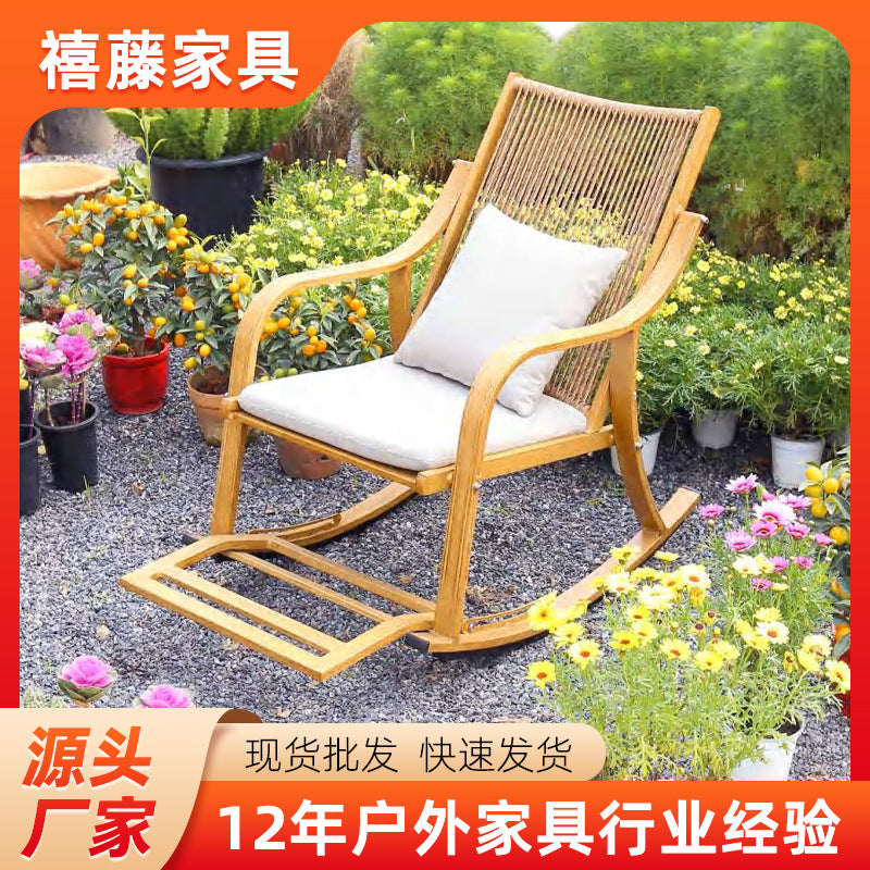 Outdoor Wicker Rocking Chair Balcony Cradle Chair Lazy Rocker Home Leisure Sturdy Backrest Rattan Chair