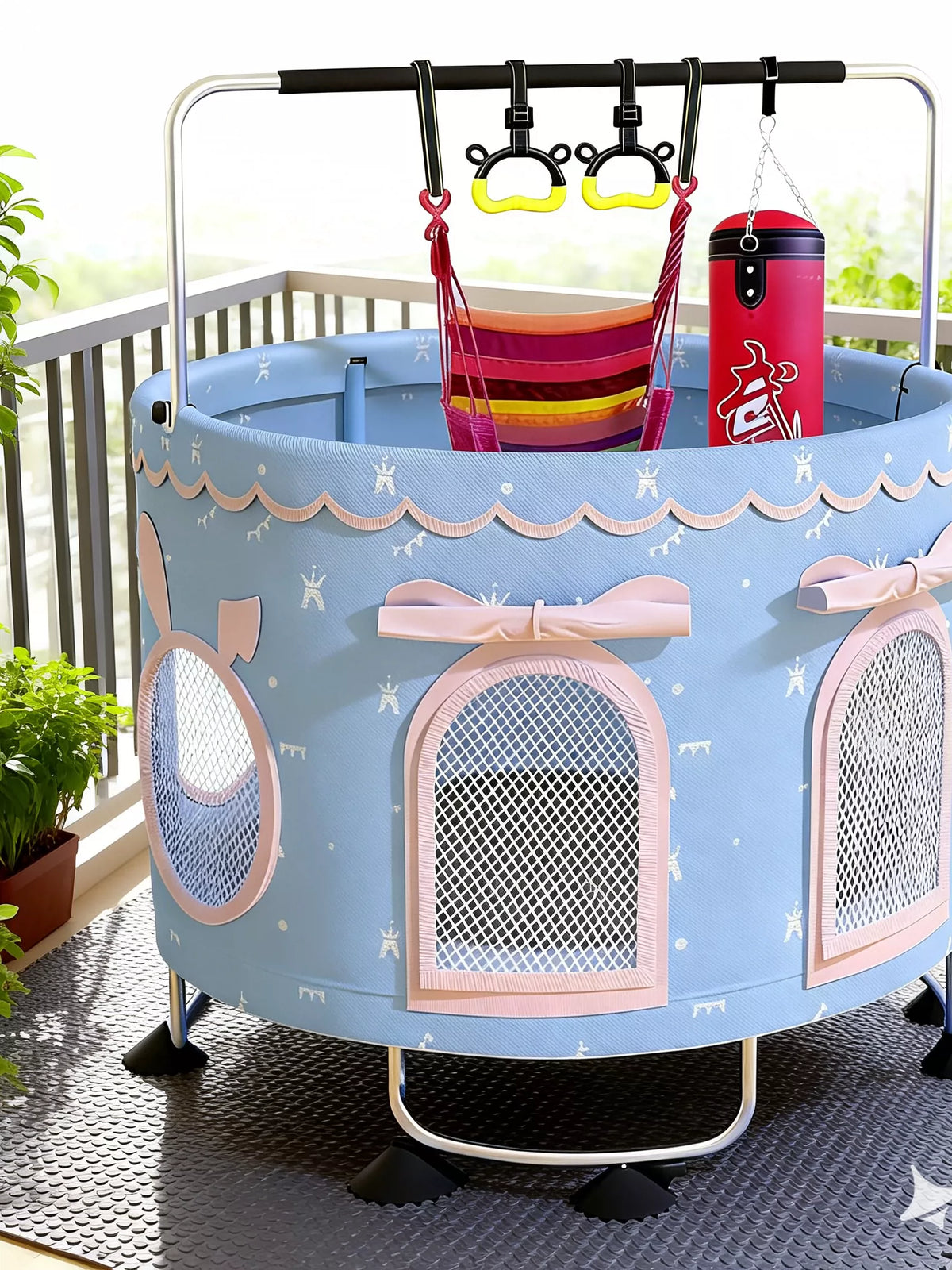 Kids Indoor Trampoline with Safety Enclosure Net for Home Use - Children's Fitness Bouncing Bed