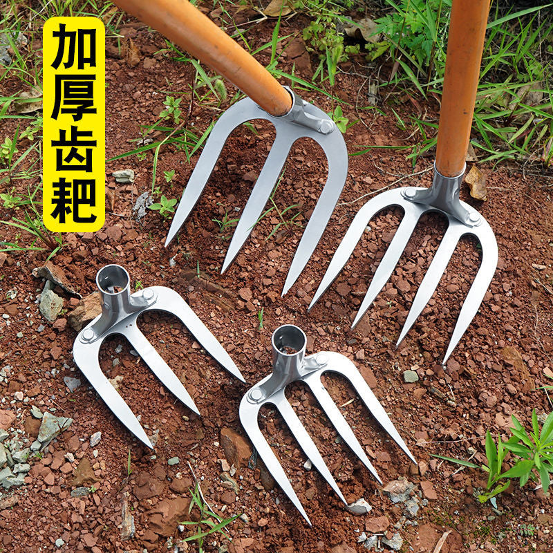 Heavy Duty 4-Tine Rake for Gardening, Weeding, and Land Reclamation - Forged Steel Hand Rake