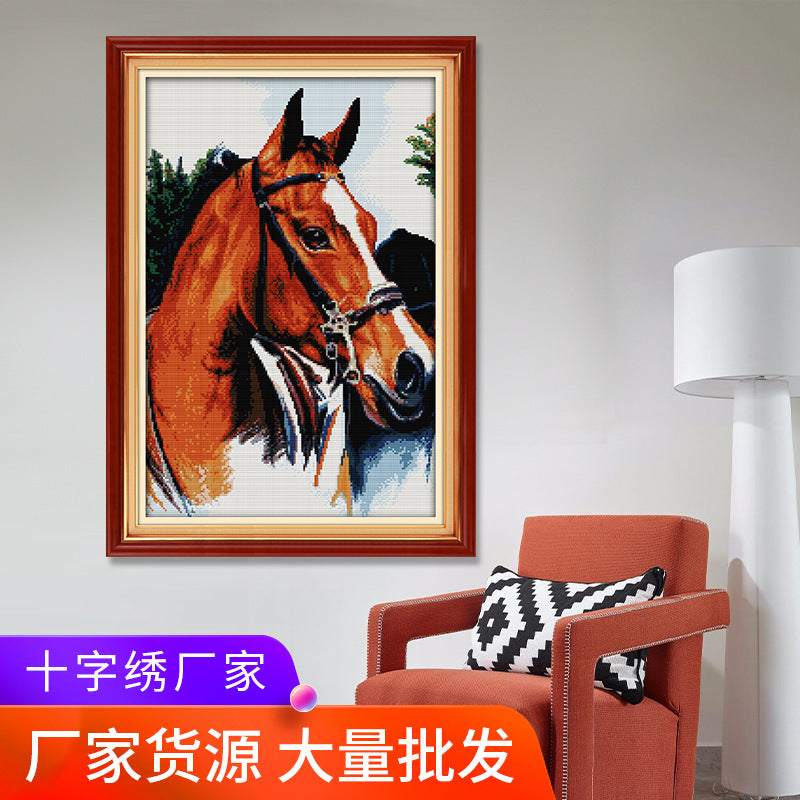 NKF Horse Series Counted Cross Stitch Kit DIY Embroidery Material Pack for Living Room Decor