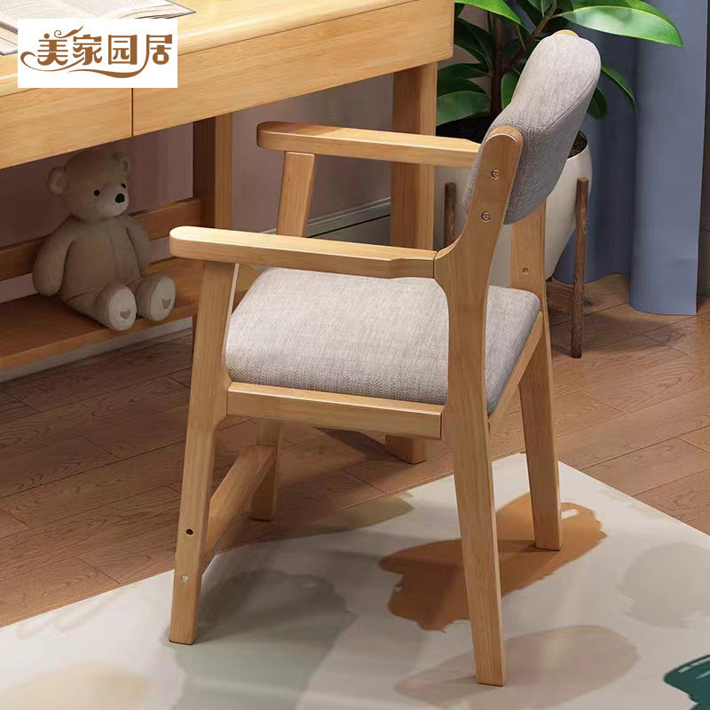 Solid Wood Kids Study Chair with Padded Backrest - Height Adjustable Ergonomic Desk Chair for Students