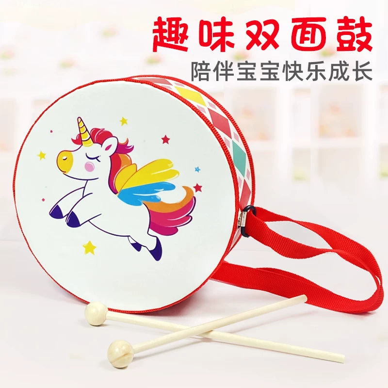 Kids Double-Sided Drum Percussion Instrument with Drumsticks for Early Music Education