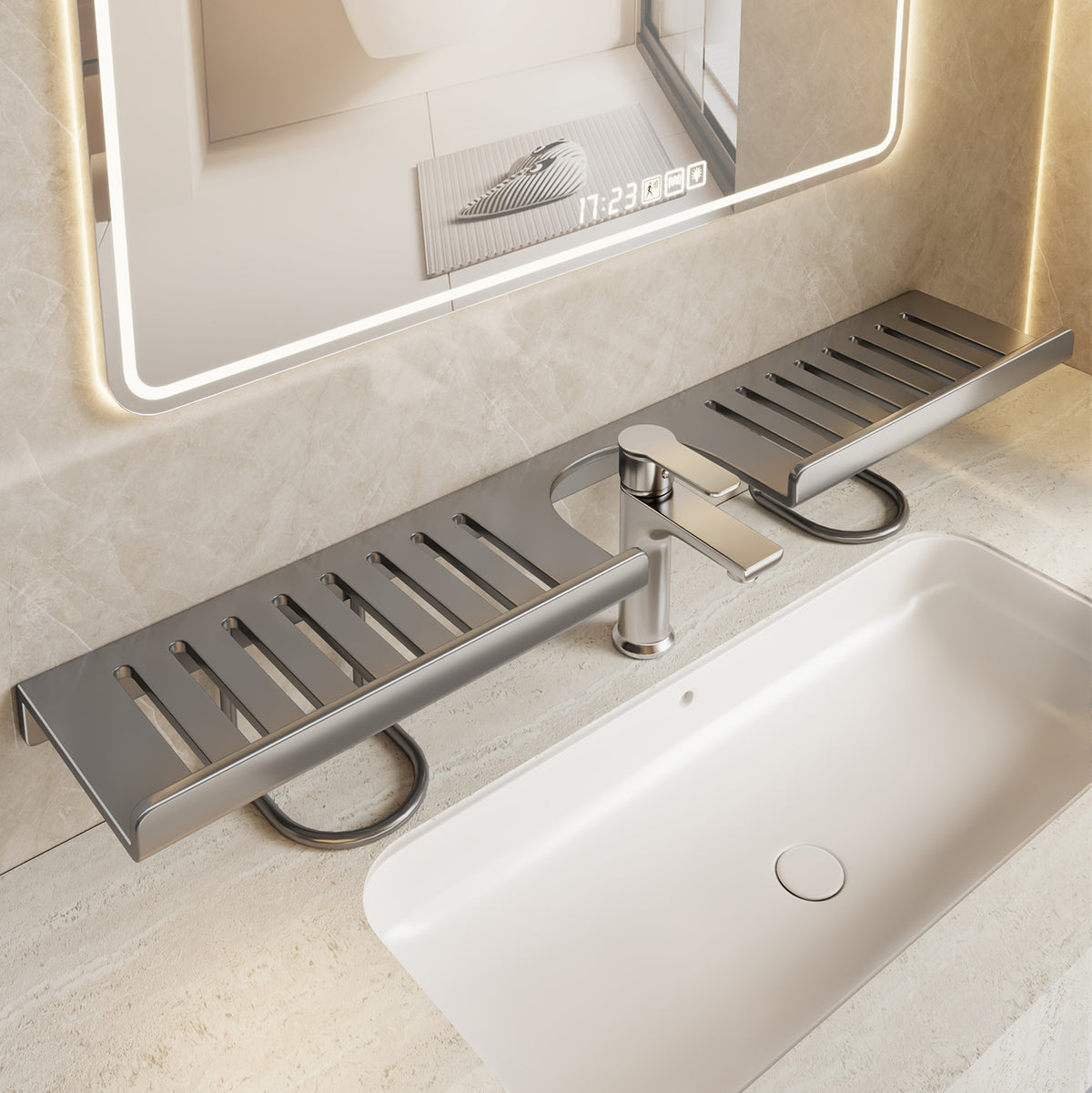 Faucet Mounted Bathroom Organizer Shelf No-Drill Sink Caddy for Toilet Vanity