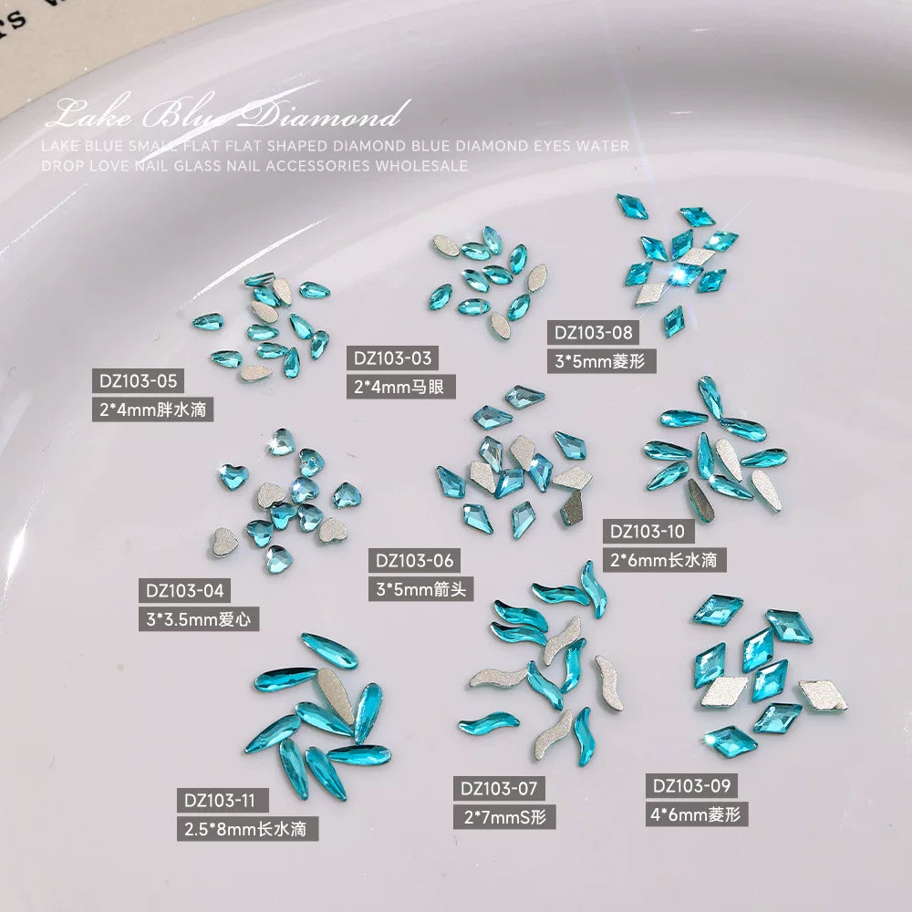 Blue Flat-Bottom Nail Art Rhinestones Waterdrop Shaped Mixed Sizes for Manicure Decoration