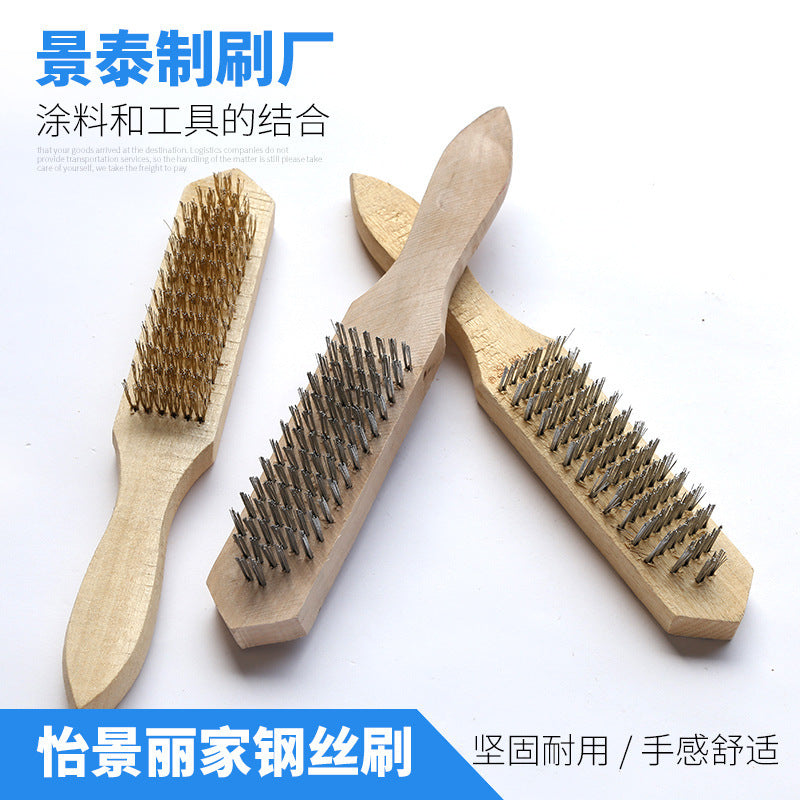 Wooden Handle Wire Brush for Metal Surface Cleaning, Paint and Rust Removal