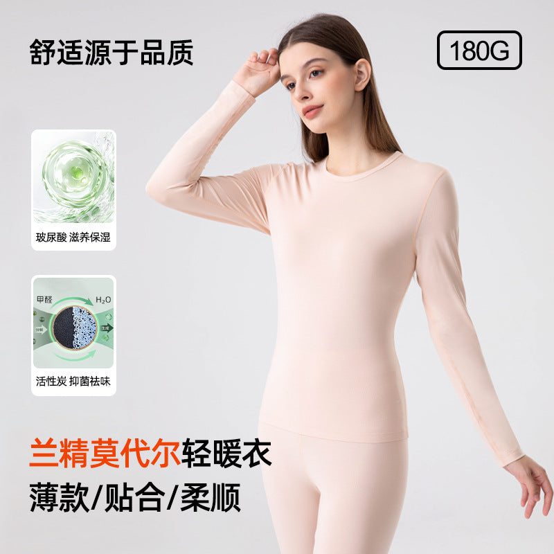 Women's Modal Thermal Underwear Set with Crew Neck Top and Bottoms