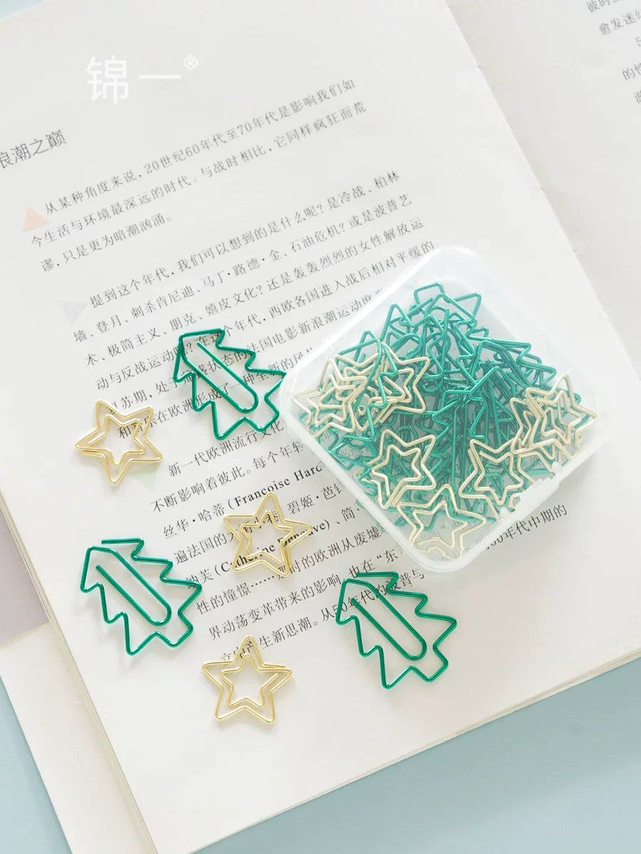 Jinyi Stationery Christmas Rose Gold Shaped Paper Clips, Geometric Multifunctional Korean Style Bookmarks, Creative Metal Clips, 24 Pieces