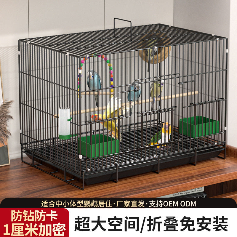Foldable Metal Bird Cage for Parakeets, Cockatiels, and Small Birds with Accessories