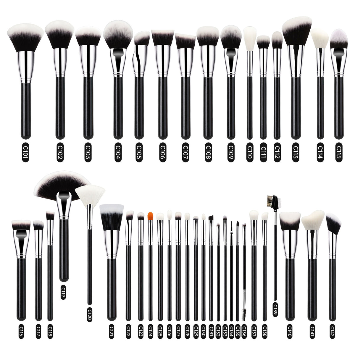 Professional 40-Piece Black Silver Makeup Brush Set for Eyeshadow, Concealer, and Foundation