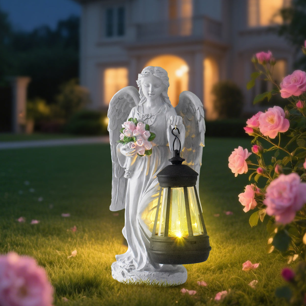 Solar Angel Statue with Lantern - Outdoor Garden Decor Night Light
