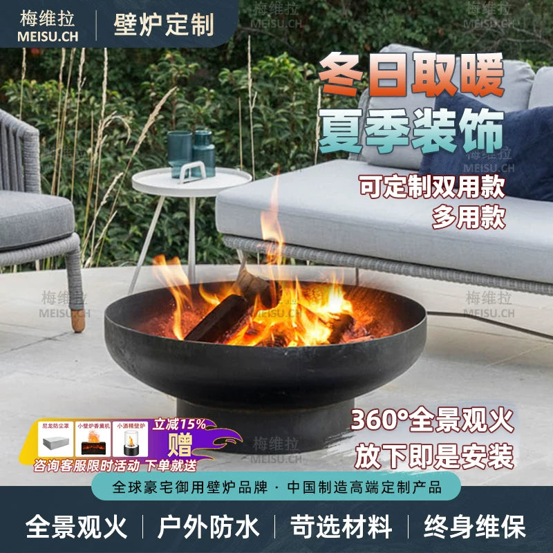 Mevira Outdoor Bioethanol Fireplace for Balcony & Patio Decor, Ambiance Flame Heater