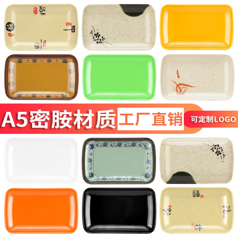 Melamine Rectangular Steamed Rice Noodle Roll Plate, Commercial Hot Pot BBQ Serving Dish
