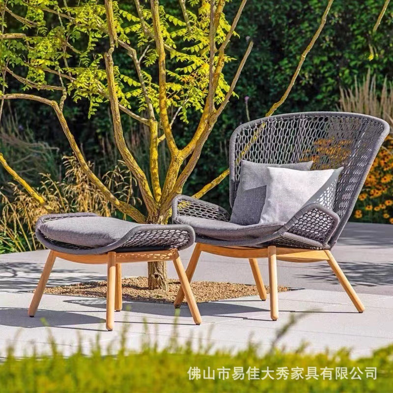 Nordic Outdoor Rope Woven Lounge Sofa Chair for Patio Garden Sunroom, Aluminum Alloy Frame, Weather Resistant