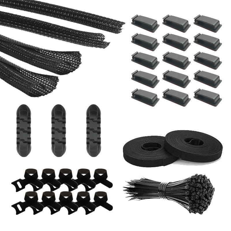 Cable Management Organizer Kit with Cable Sleeves and Clips for Desk Organization