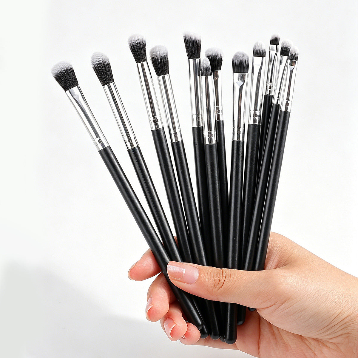 12-Piece Soft Nylon Eyeshadow Brush Set with Wooden Handles for Blending and Eye Makeup
