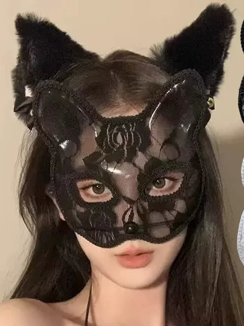 Lace Cat Eye Half Face Mask for Halloween Cosplay & Photography Props