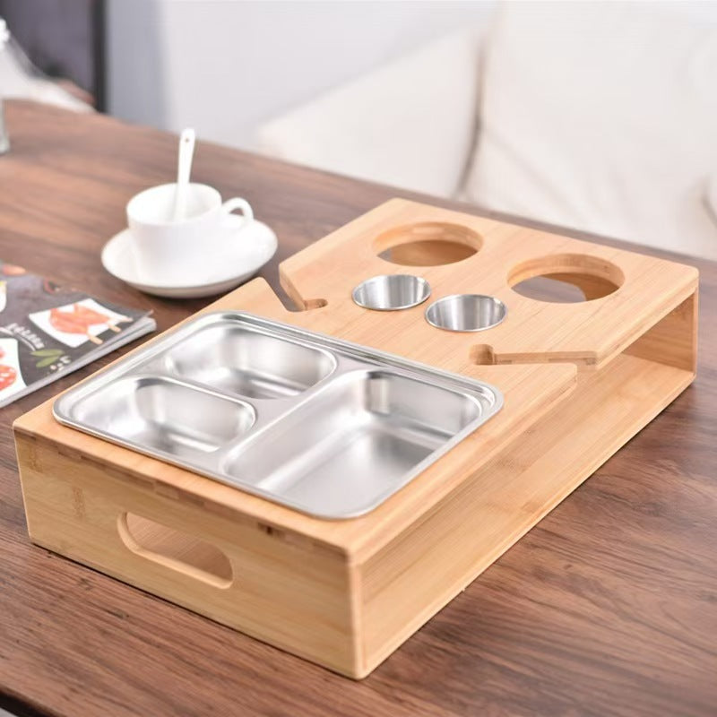 Wooden Sofa Armrest Snack Tray with Storage Box for Living Room
