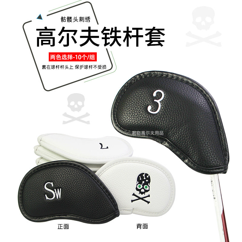 Golf Iron Head Covers Set with Skull Embroidery, PU Waterproof, 10-Piece Set