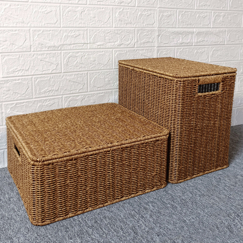 Hand-Woven Imitation Rattan Storage Basket for Living Room, Books, Snacks, Sundries, Bathroom, Laundry, Cabinet Organization